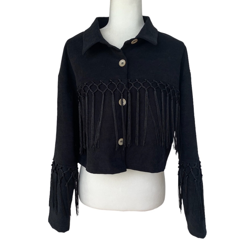 Lightweight Vegan Suede Cropped Jacket with Tassels